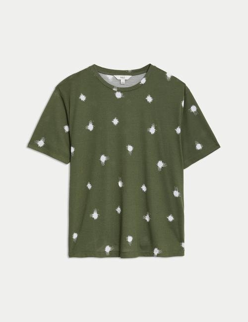 Yeşil Relaxed Fit Kısa Kollu Desenli T-Shirt
