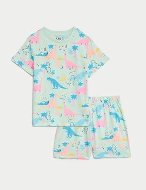Saf Pamuklu Dinozor Desenli Pijama Takımı (1-8 Yaş)