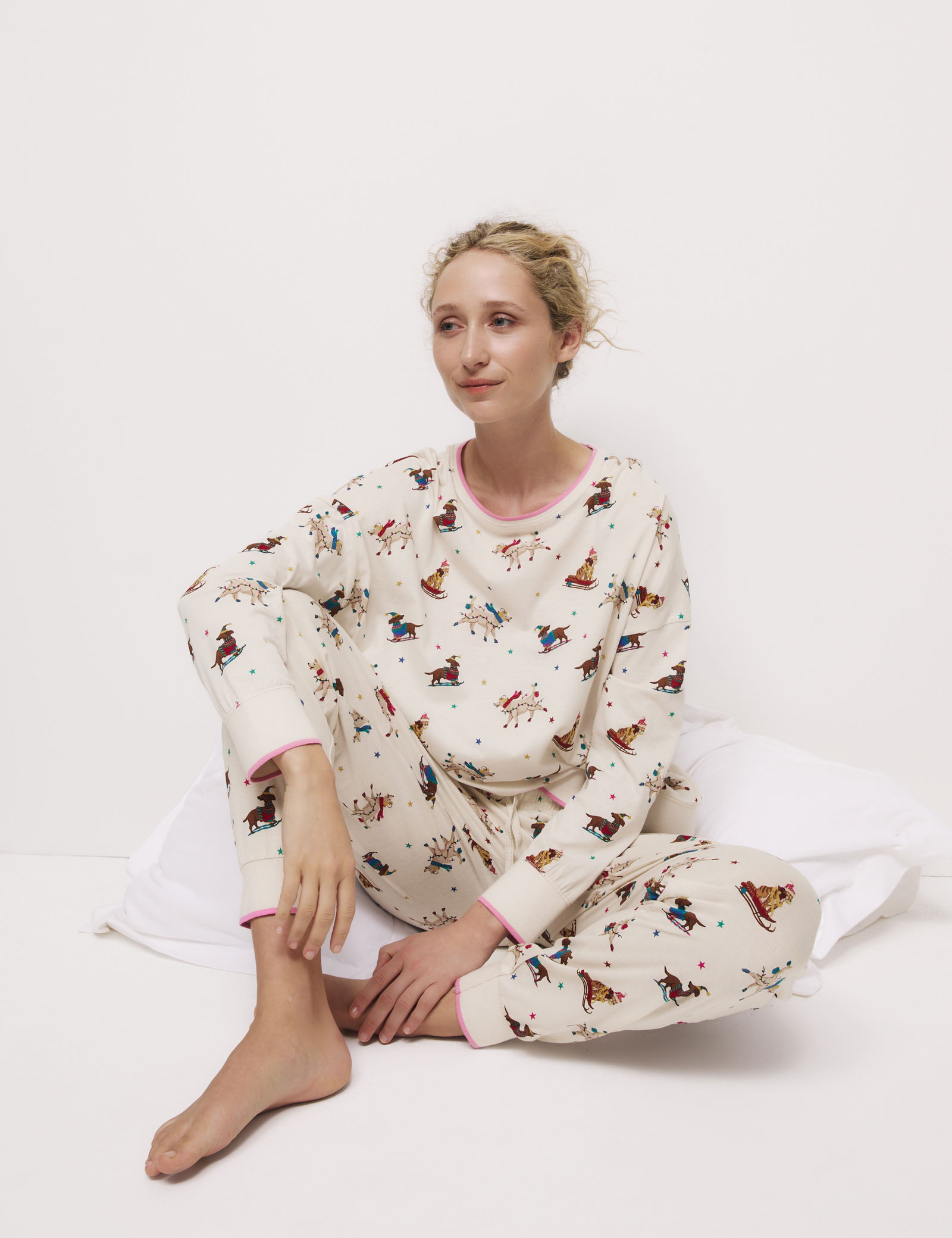 Saf Pamuk Baskılı Pijama Takımı