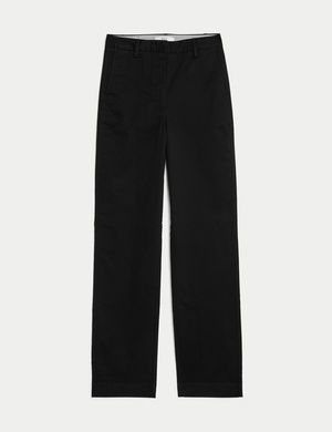 Yüksek Bel Straight Leg Chino Pantolon