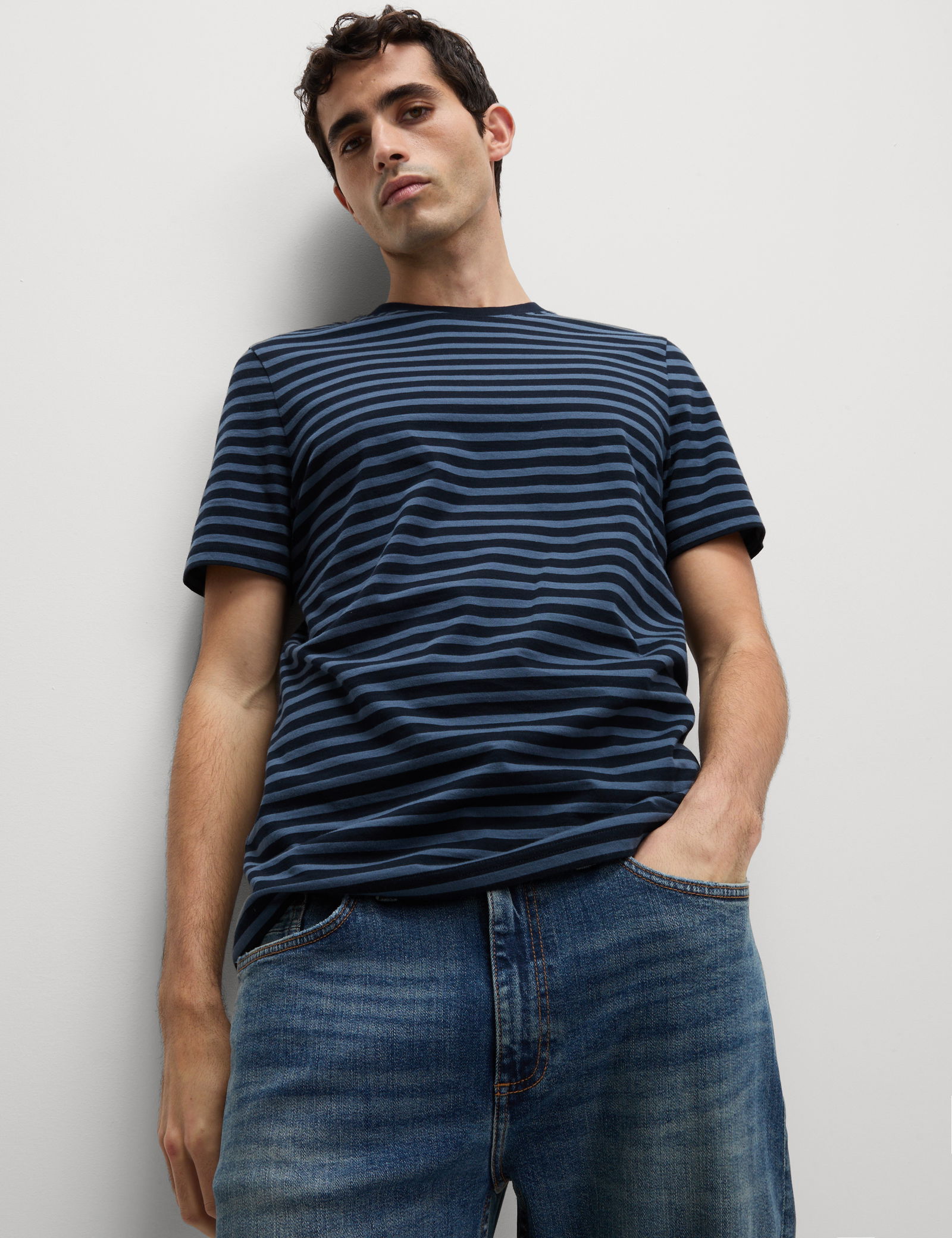 Regular Fit Bisiklet Yaka Çizgili T-Shirt
