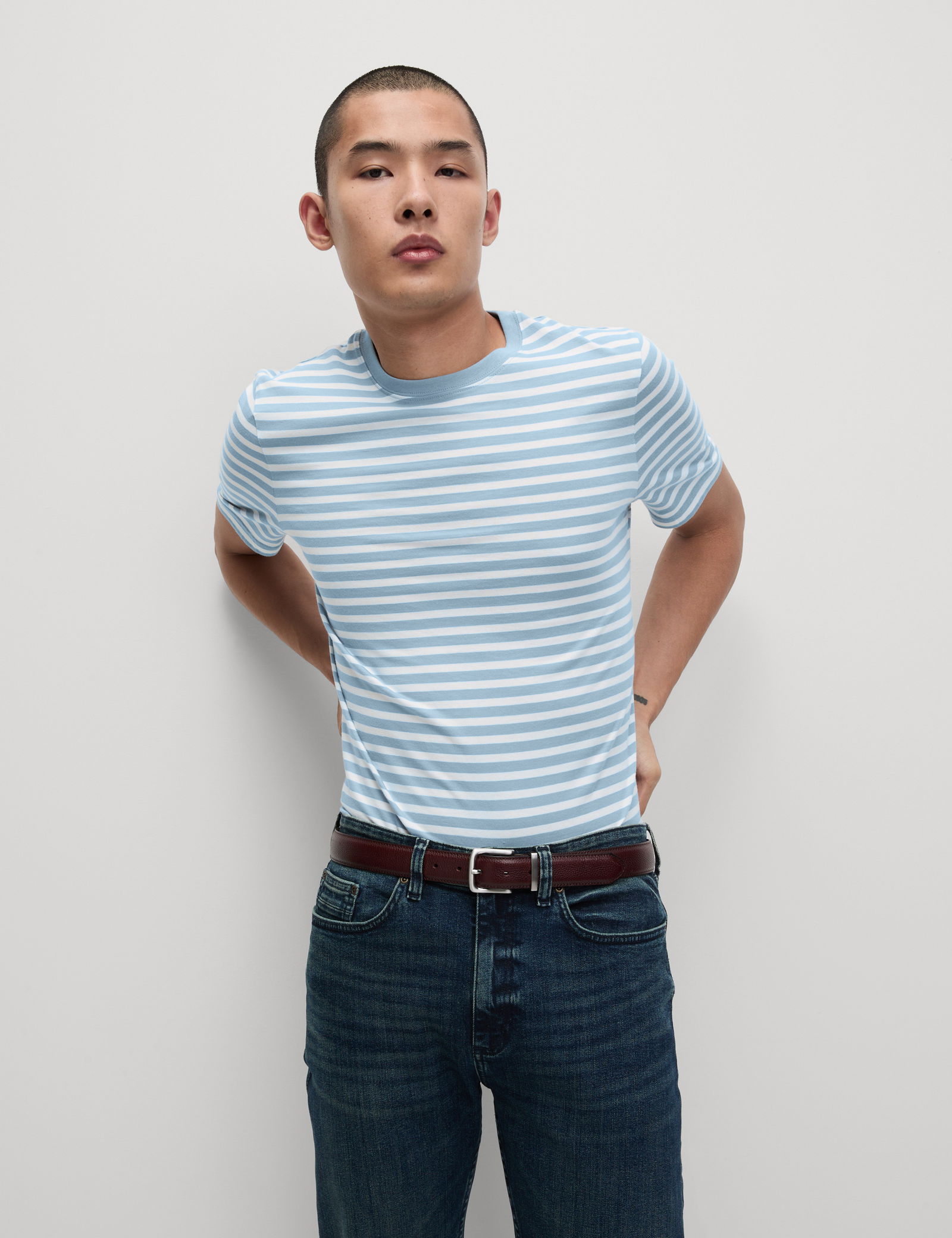 Regular Fit Bisiklet Yaka Çizgili T-Shirt