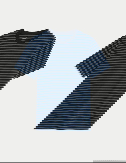 Lacivert Regular Fit Bisiklet Yaka Çizgili T-Shirt