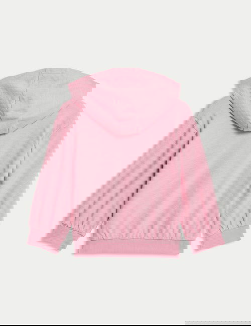 Pembe Saf Pamuklu Fermuarlı Kapüşonlu Sweatshirt (0-6 Yaş)