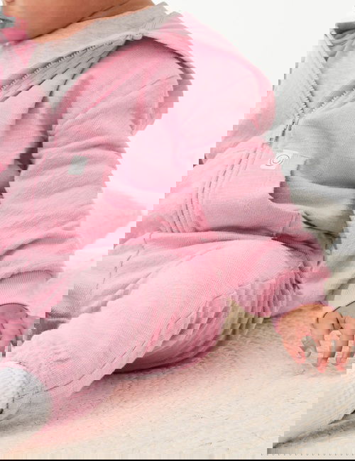 Pembe Saf Pamuklu Fermuarlı Kapüşonlu Sweatshirt (0-6 Yaş)