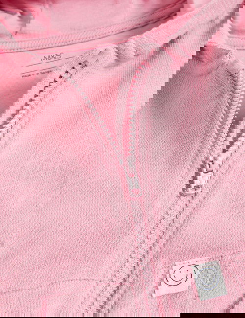 Pembe Saf Pamuklu Fermuarlı Kapüşonlu Sweatshirt (0-6 Yaş)