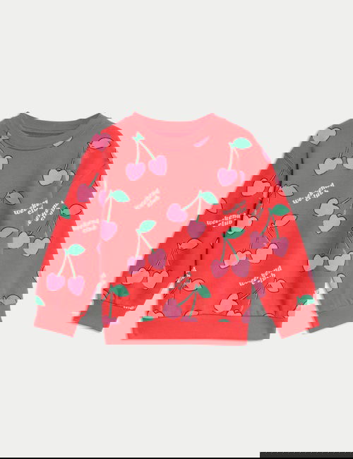 Kırmızı Pamuklu Kiraz Desenli Sweatshirt (2-8 Yaş)