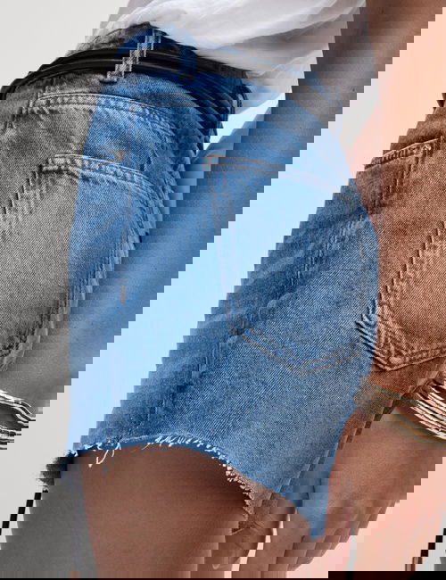 Medium İndigo Mom Fit Yüksek Bel Denim Şort