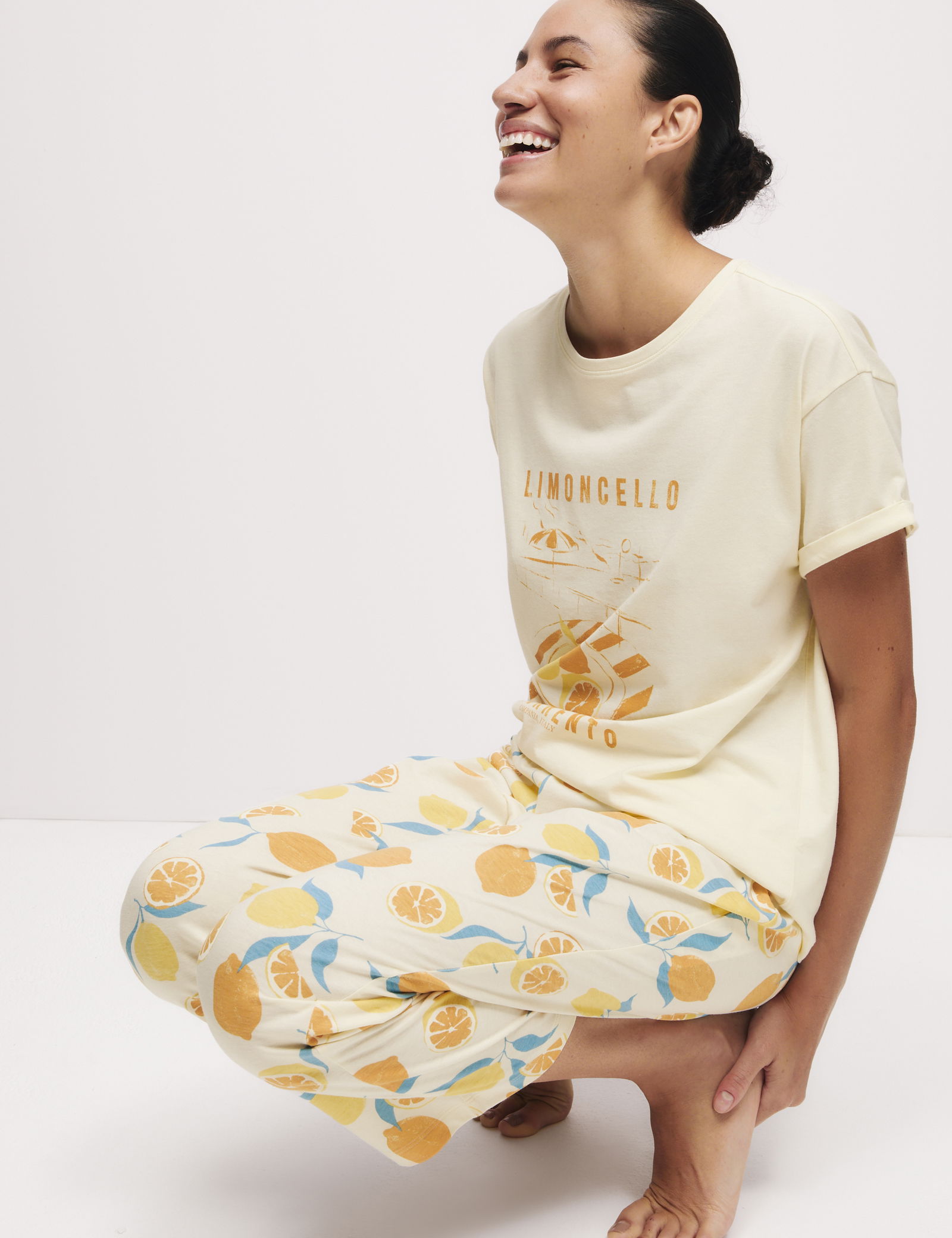 Pamuk Karışımlı Desenli Kısa Kollu Pijama Takımı