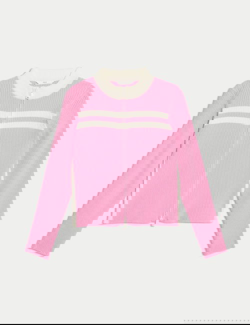 Pembe ​6-16 Yaş Fermuarlı Triko Kazak​