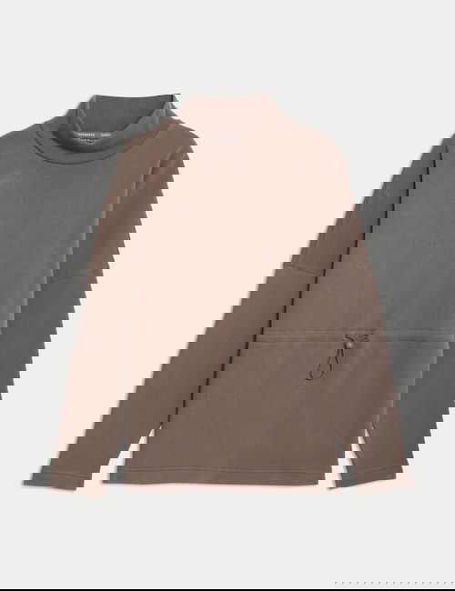 Kahverengi Pamuk Karışımlı Balıkçı Yaka Sweatshirt