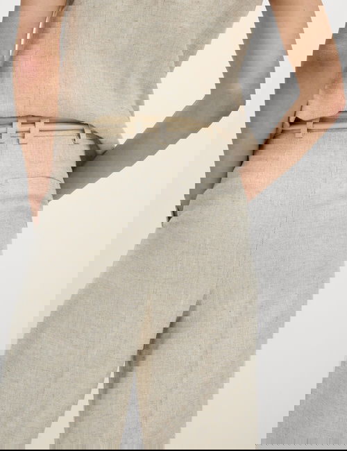 Renksiz Keten Karışımlı Geniş Paça Pantolon