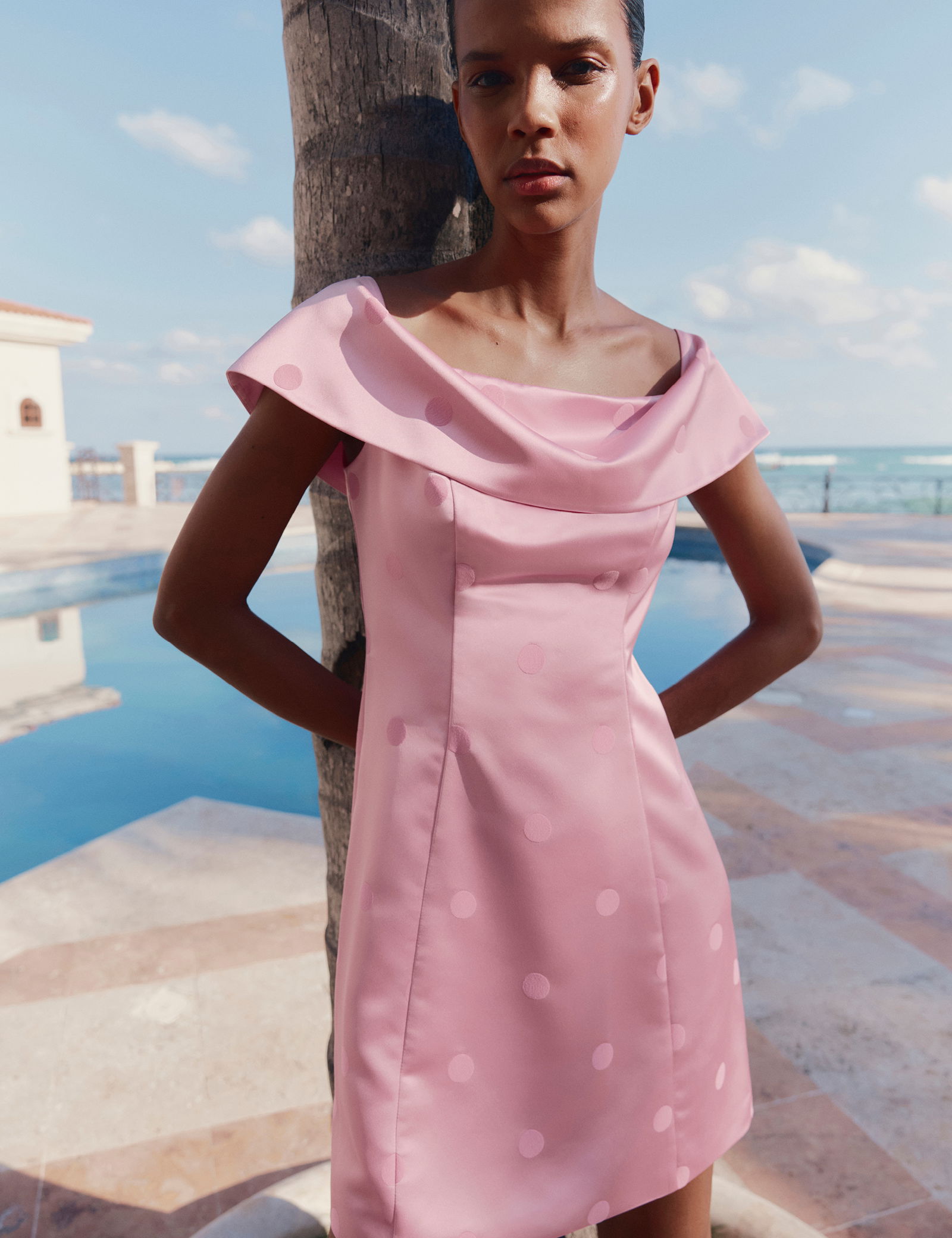 Saten Puantiyeli Bardot Mini Elbise | Marks & Spencer
