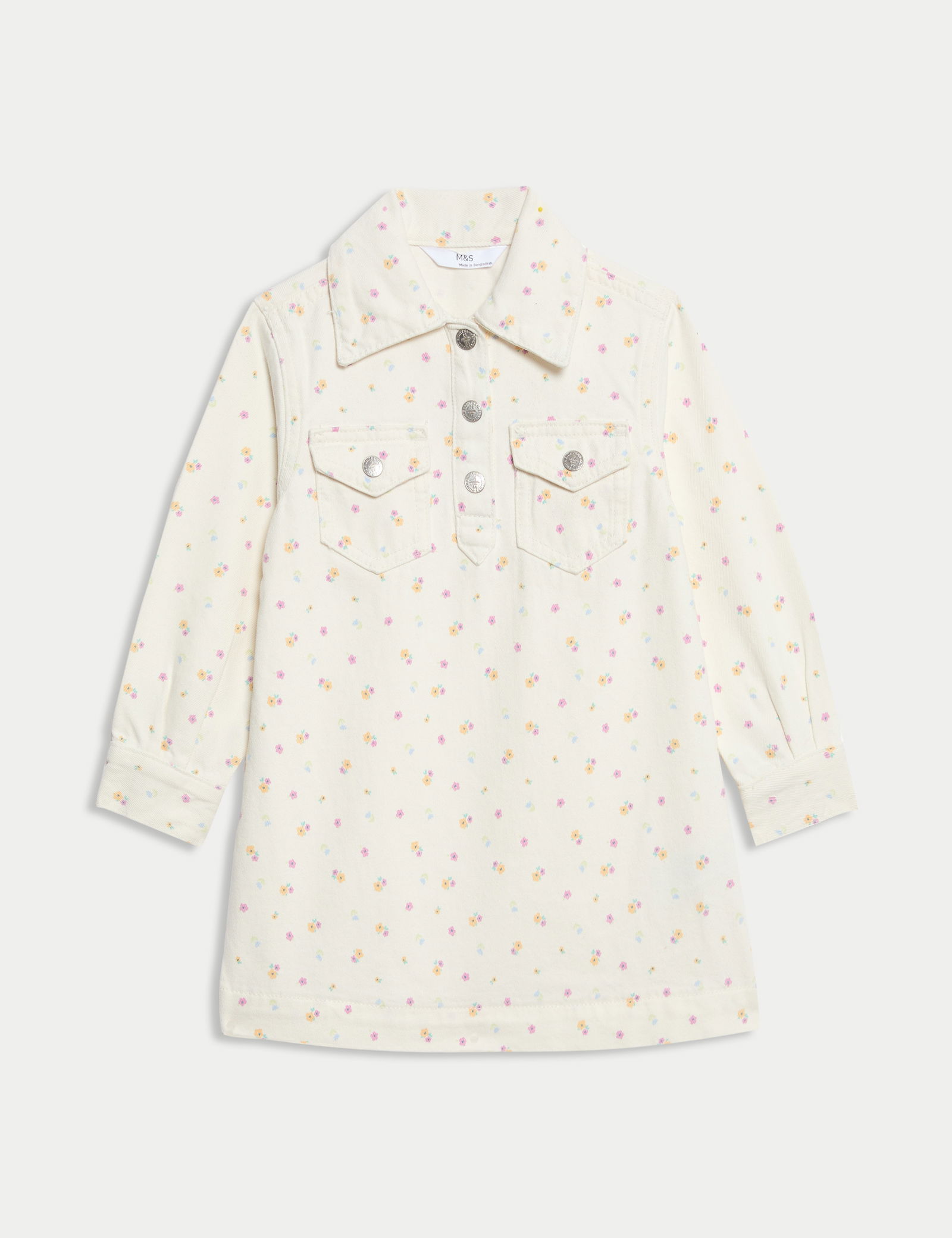 Denim Ditsy Çiçek Desenli Elbise (2–10 Yaş)