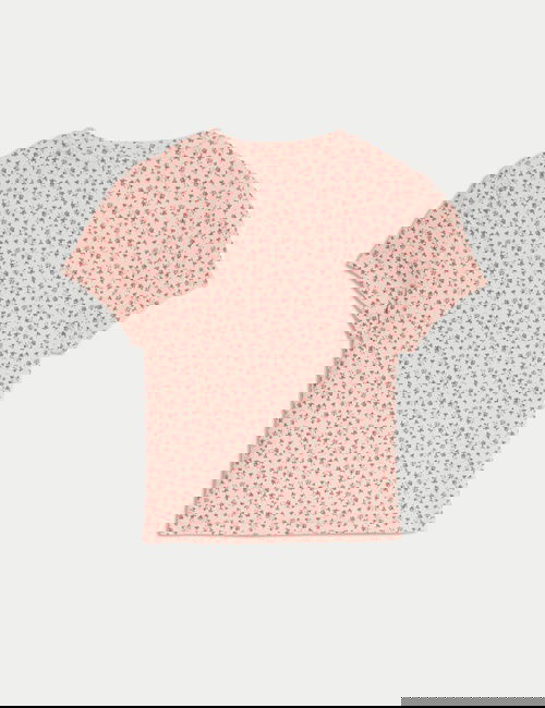 Pembe Mix ​Pamuk Karışımlı Ditsy Desenli Tişört (6–16 Yaş)