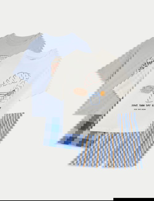 Açık Mavi 2'li Saf Pamuklu Grafik Desenli Dokuma Pijama Takımı​ (​1–8 Yaş)