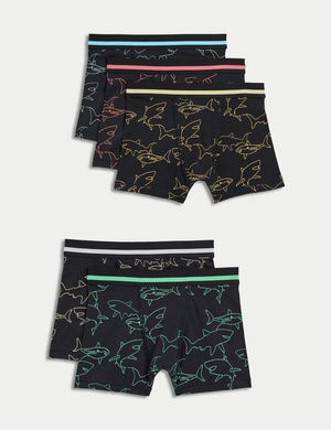 ​5'li Pamuklu Esnek Köpekbalığı Desenli Erkek Çocuk Boxer (5–16 Yaş)​
