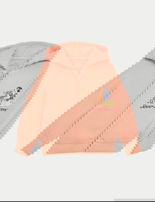 Pembe Pamuk Karışımlı Disney Pamuk Prenses Fermuarlı Kapüşonlu Sweatshirt (1-8 Yaş)