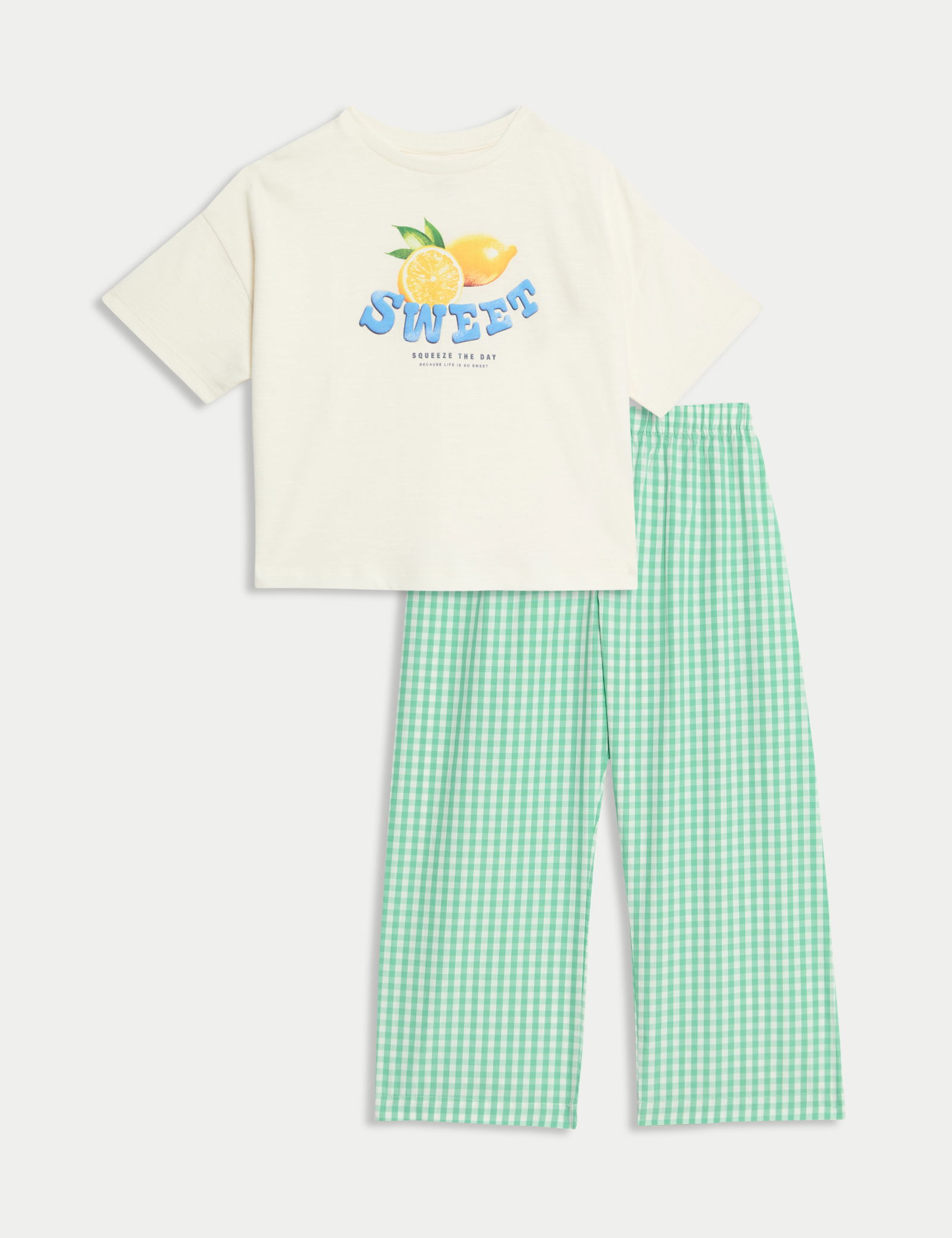 Pamuklu Meyve Sloganı Pijama Takımı (1–16 Yaş)