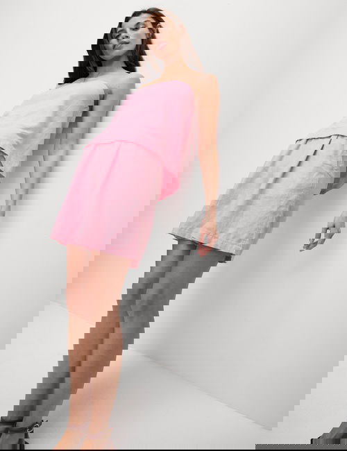 Pembe Keten Karışımlı Bandeau Üst