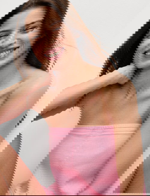 Pembe Keten Karışımlı Bandeau Üst