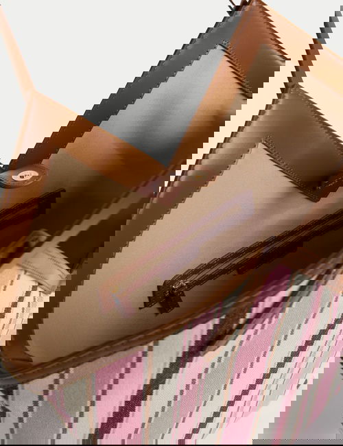Pembe Mix Çizgili Kanvas Tote Çanta