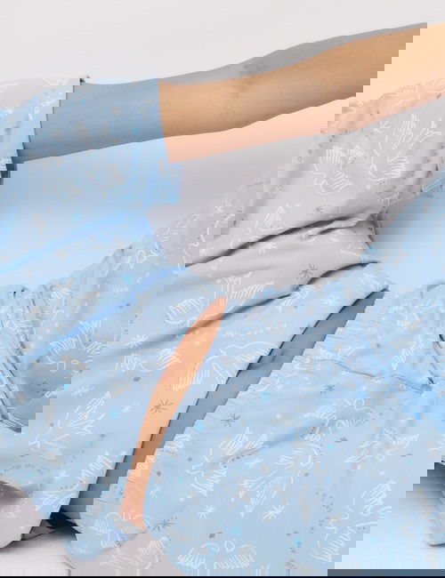 Mavi Pamuk Karışımlı Yaprak Desenli Pijama Takımı​