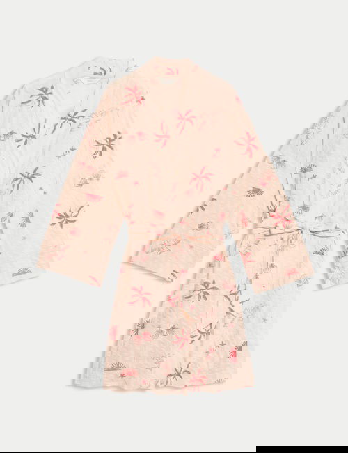 Pembe Mix Pamuk Karışımlı Desenli Sabahlık