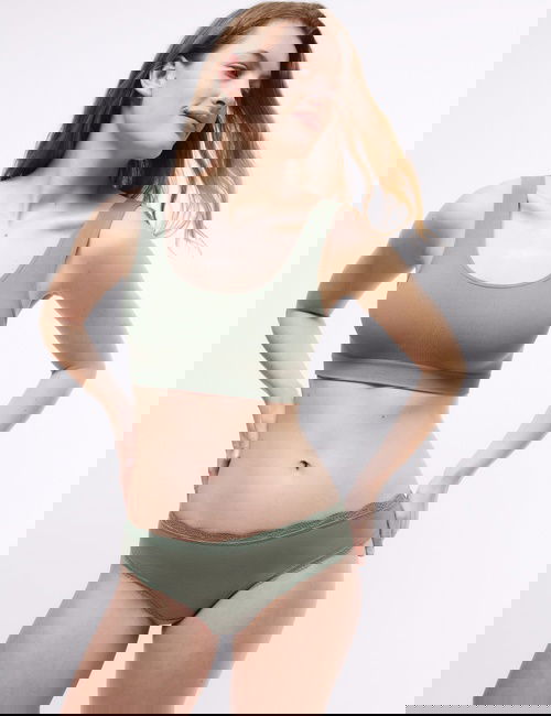 Yeşil 3'lü Dikişsiz Balensiz Crop Top Sütyen Seti