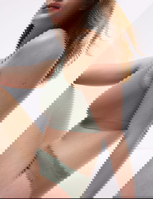 Yeşil 3'lü Dikişsiz Balensiz Crop Top Sütyen Seti