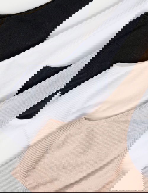 Siyah 3'lü Dikişsiz Balensiz Crop Top Sütyen Seti