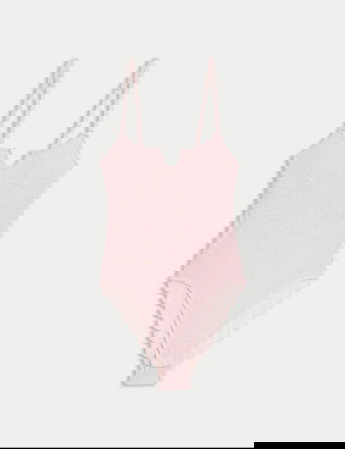 Pembe Mix Lotta Pamuk Karışımlı Ribanalı Body