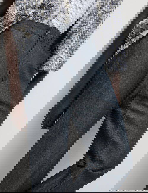 Lacivert Regular Fit Keten Karışımlı Chino