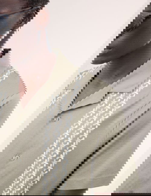 Kum Saf Pamuk Zincir Desenli Gömlek
