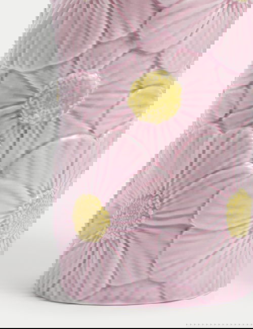 Pembe Papatya Desenli Seramik Silindir Vazo