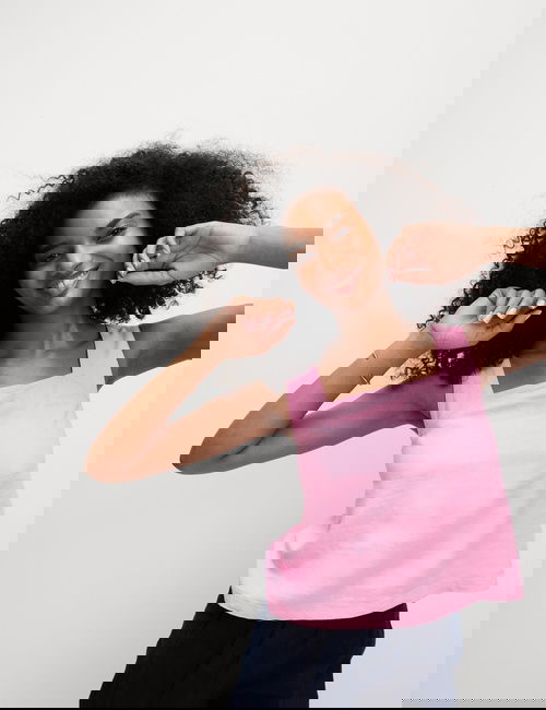 Pembe Keten Karışımlı Kare Yaka Atlet​