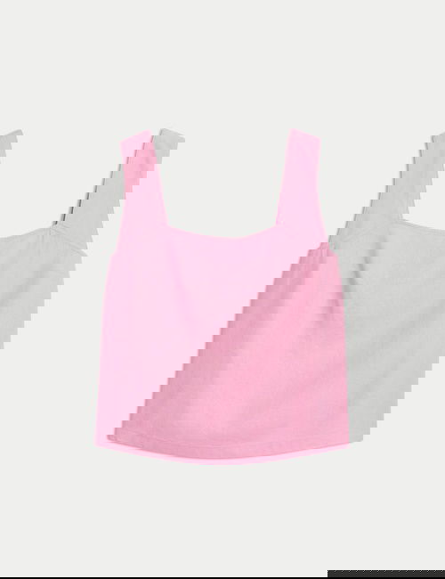 Pembe Keten Karışımlı Kare Yaka Atlet​