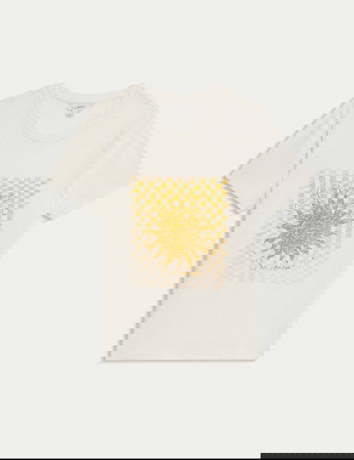 Beyaz Pamuklu Baskılı Grafik Tişört