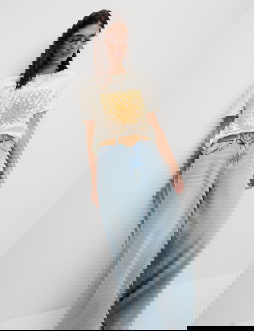 Beyaz Pamuklu Baskılı Grafik Tişört