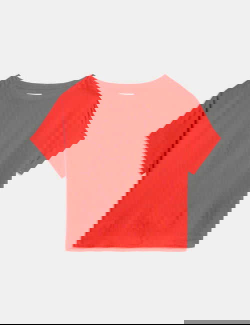 Kırmızı Saf Keten Rahat T-Shirt