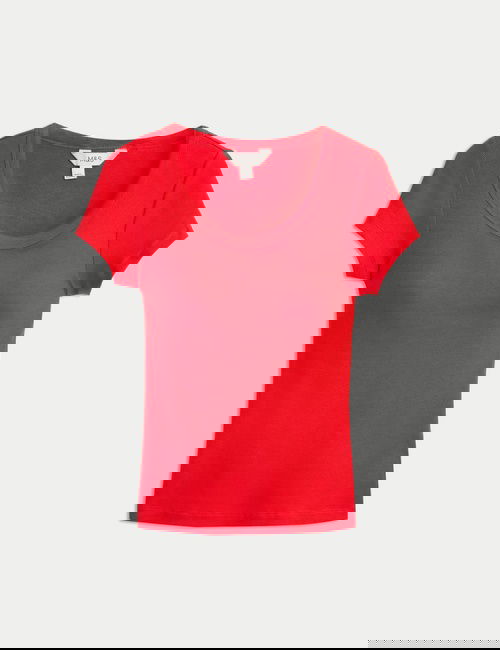 Kırmızı Pamuklu Doku Gizli Sütyen Destekli T-shirt