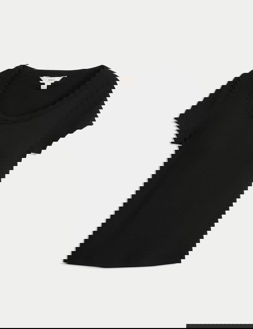 Siyah Pamuklu Doku Gizli Sütyen Destekli T-shirt