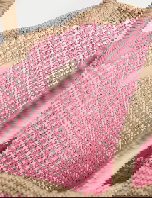 Pembe Makrome Plaj Tote Çanta