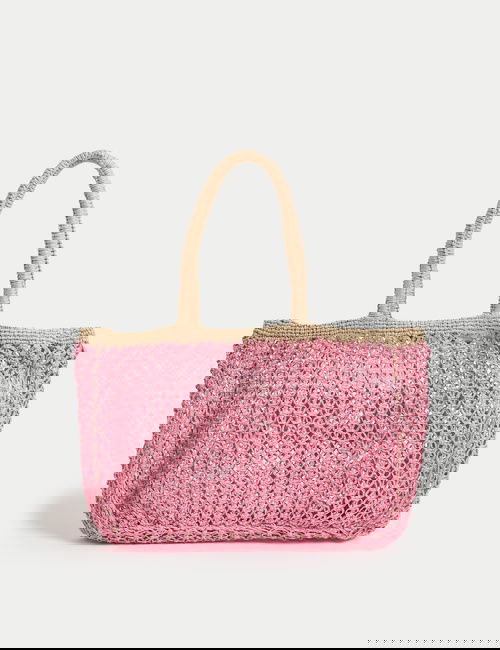 Pembe Makrome Plaj Tote Çanta