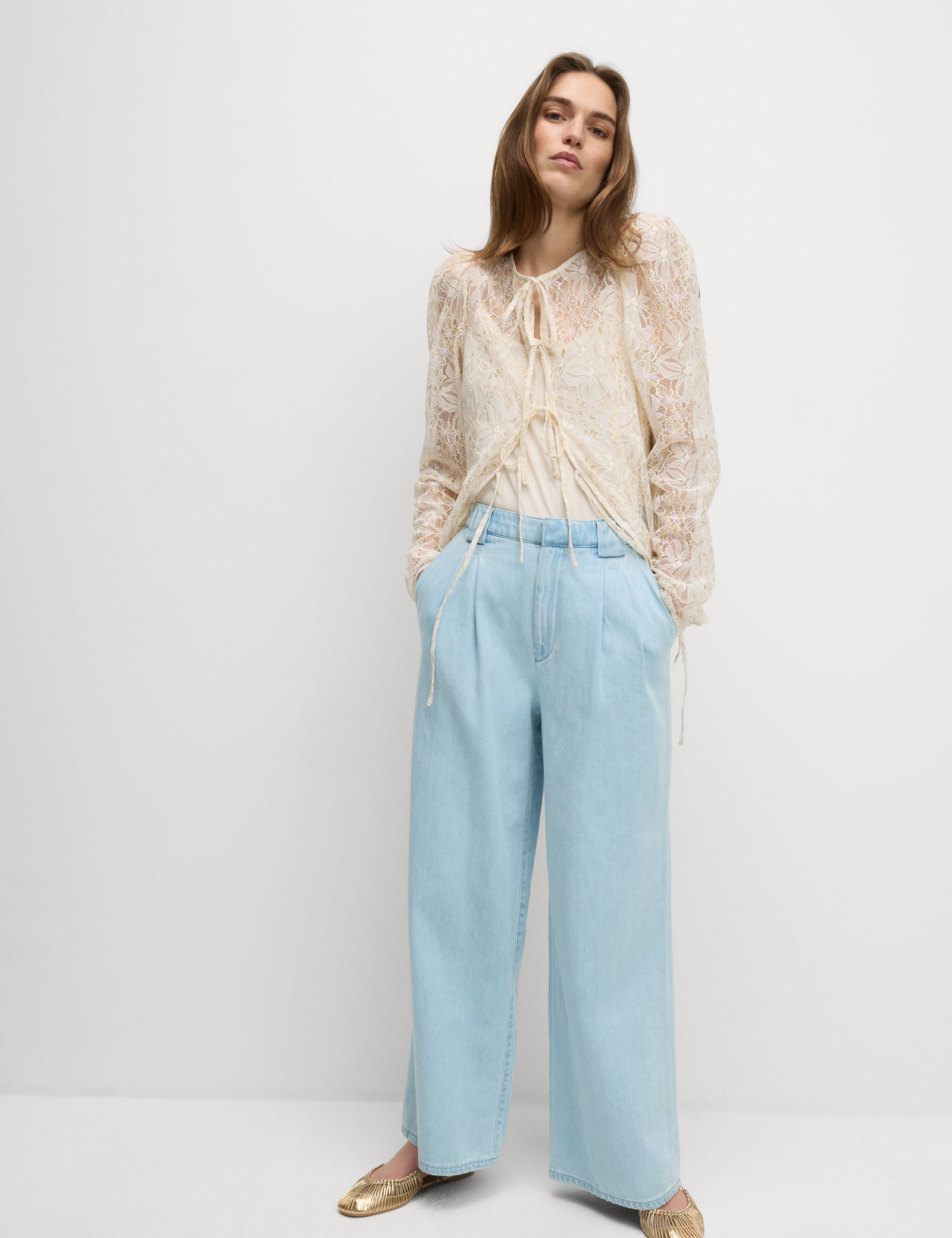 Yüksek Bel Tailored Wide Leg Jean