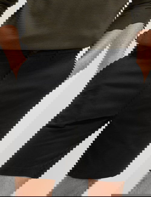 Siyah Regular Fit Streç Chino Şort
