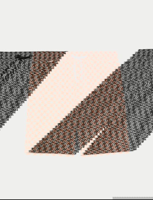 Kahverengi Pamuk Karışımlı Geometrik Desenli Pijama Şortu