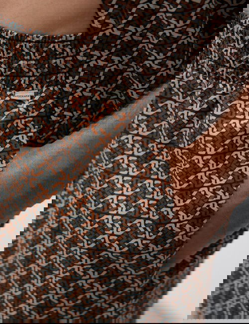 Kahverengi Pamuk Karışımlı Geometrik Desenli Pijama Şortu