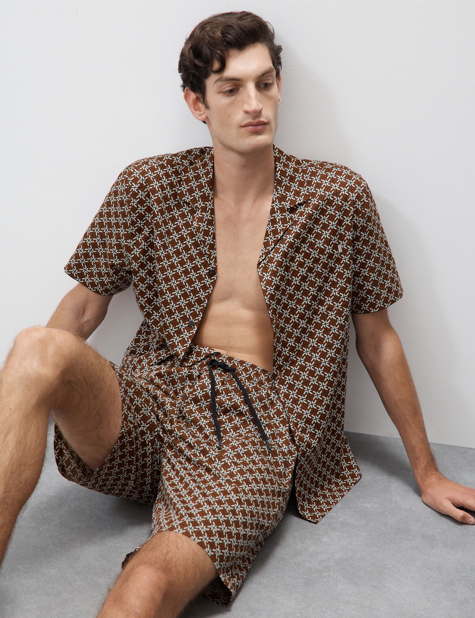 Pamuk Karışımlı Geometrik Desenli Pijama Şortu