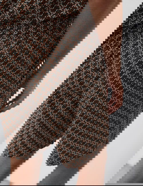 Kahverengi Pamuk Karışımlı Geometrik Desenli Pijama Şortu